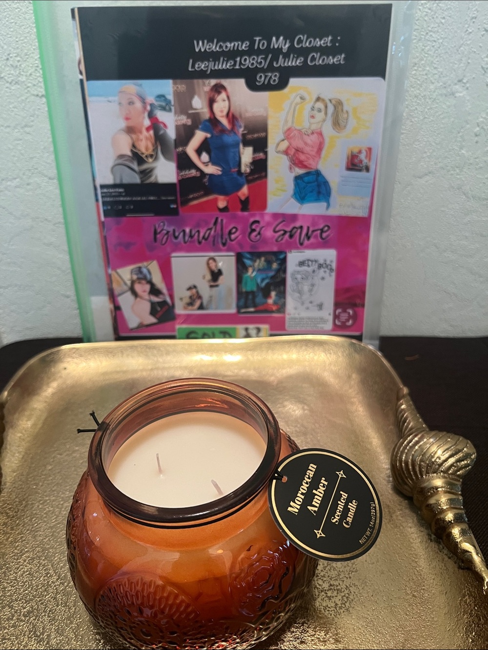 #2191**Moroccan Amber Scented Candle - Orange Glass Jar - Picture 2 of 16